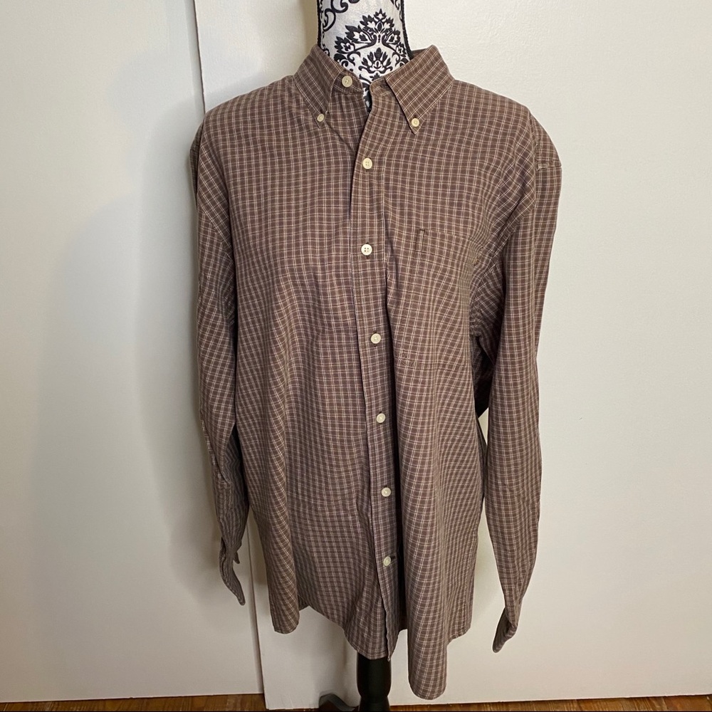 Timberland Size Large Brown/White Plaid Shirt